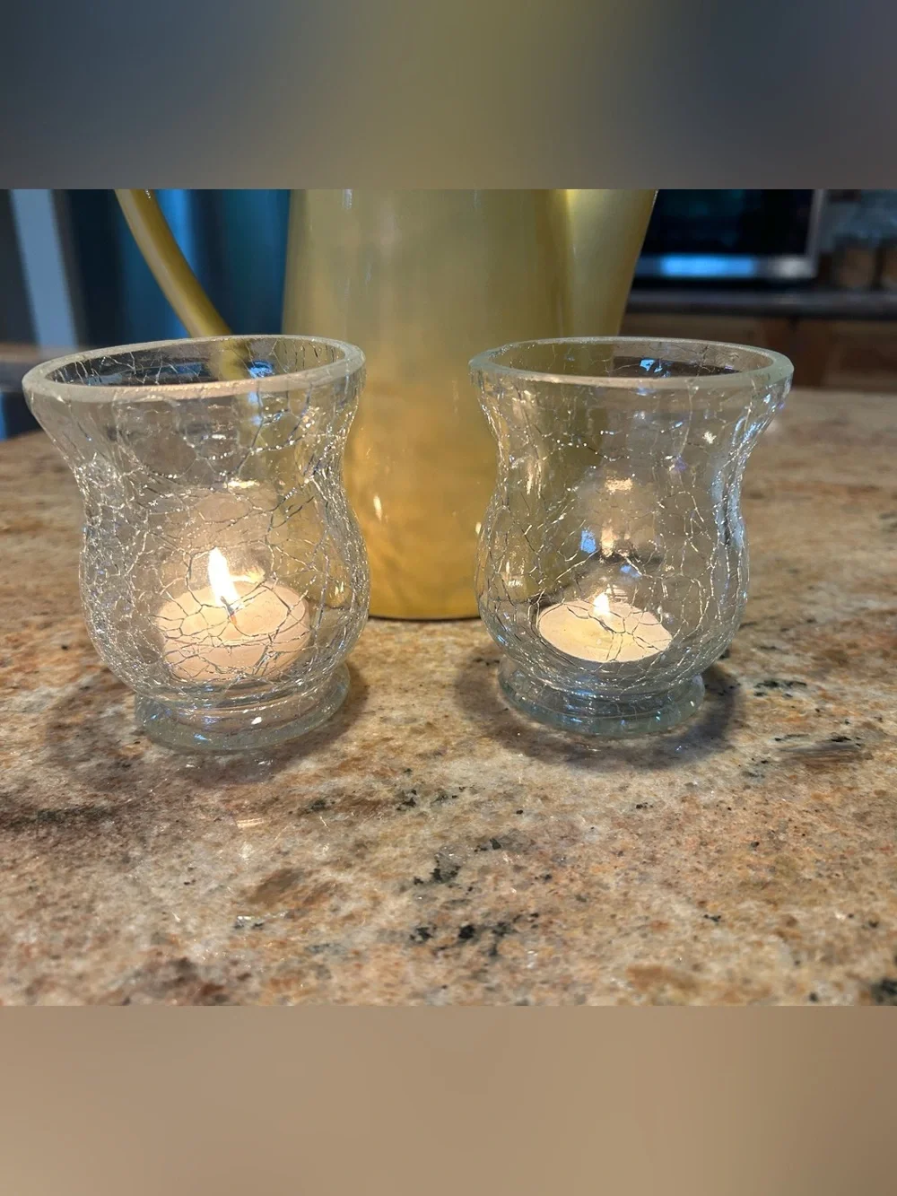 Yankee Candle Accents Hurricane Style Crackle Glass (2) Votive Holders 4”Hx3”W